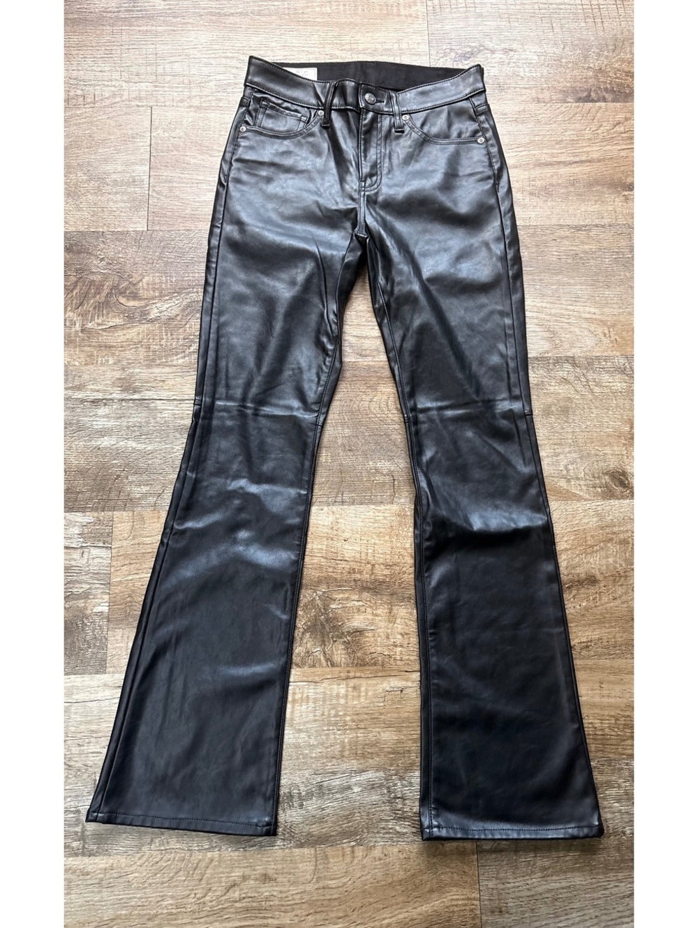 GAP Black Faux Leather Baby Boot Mid Rise Pants Size 26 Regular Flared Leg